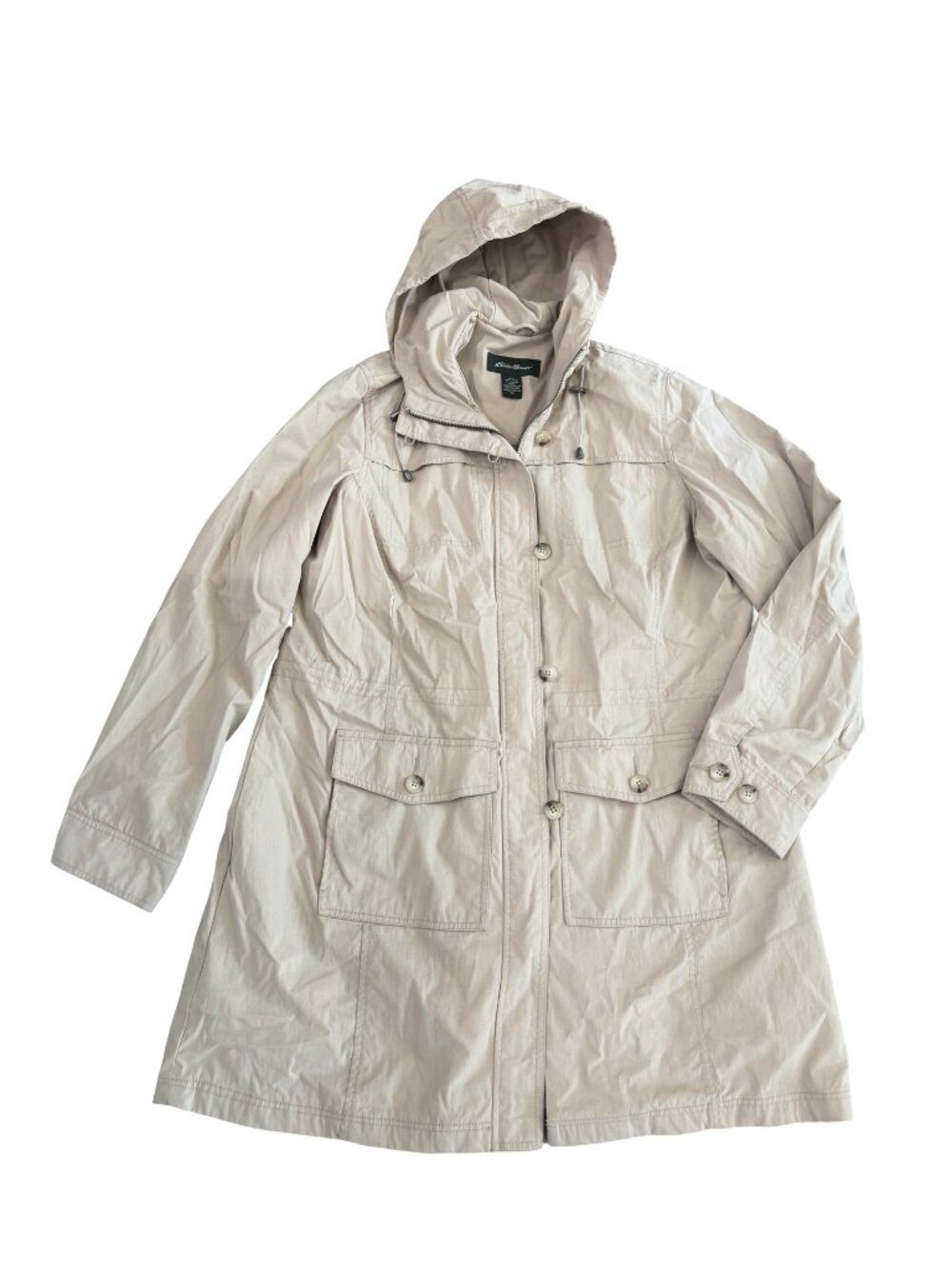 Eddie Bauer Khaki Hooded Utility Jacket Parka Anorak Coat Button Size 1X Women's